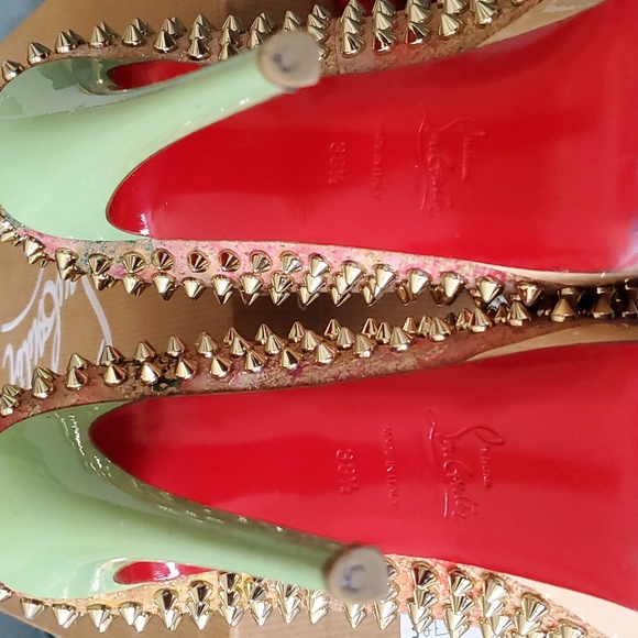Christian Louboutin Metallic Spike Lady Peep 38.5/ US 8 Cork Multicolor - Picture 7 of 13